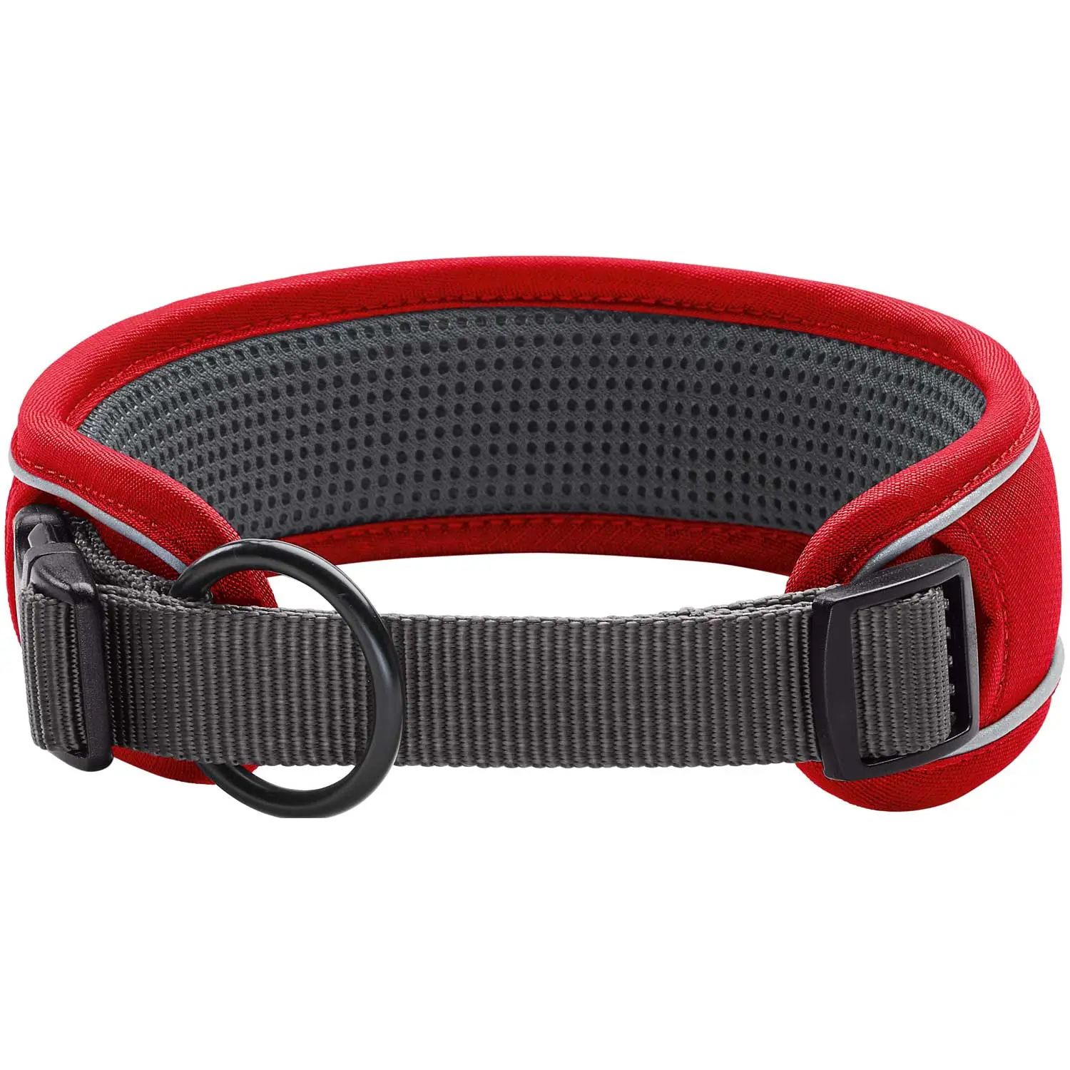 Hunter Halsbånd Divo L Rød/Grå - justerbart hundehalsbånd (45-55 cm, B 4,5 cm)